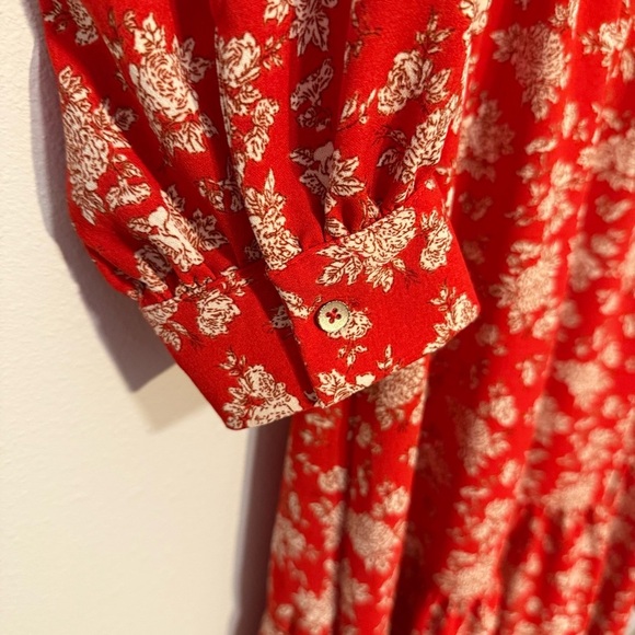 Black Tape Women’s Red Flowy Faux Wrap Midi Dress - Picture 6 of 8